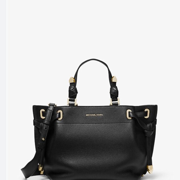 Michael Kors Greta Large Pebbled Leather Satchel Black - Picture 1 of 14